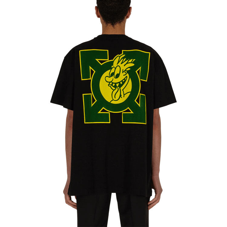 Off-White SS21 Green Arrow Cartoon Short Sleeve Loose Fit Black OMAA038S21JER0111055