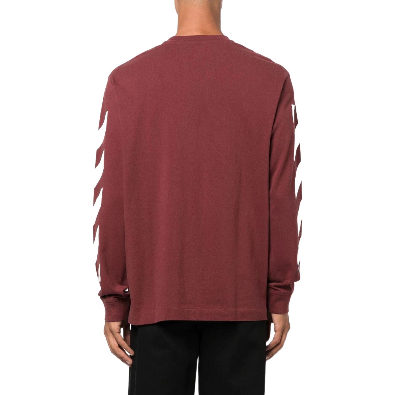 Men's Off-White FW22 Stripe Printing Round Neck Pullover Red OMAB064F22JER0012801