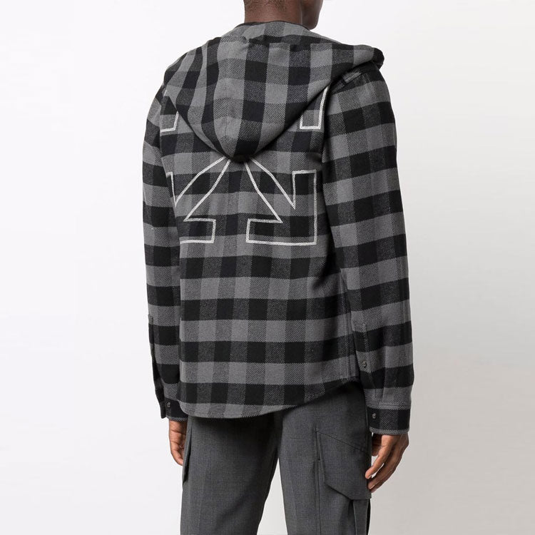 Men's Off-White Arrow Flannel Plaid Crossover Long Sleeves Black Shirt OMGA125F21FAB0010501