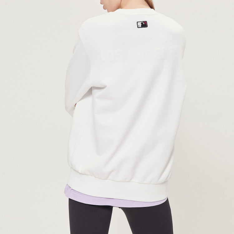 MLB Cartoon Series Long Sleeves Loose Embroidered Athleisure Casual Sports Round Neck Unisex White 31MTC1941-50I