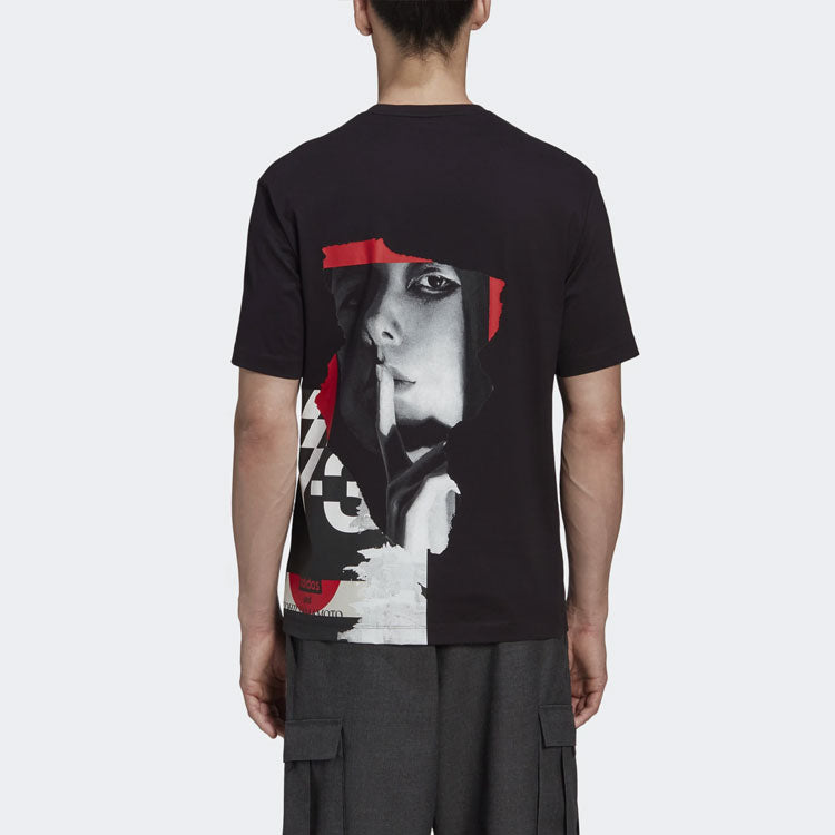 Men's Y-3 Small Logo Printing Round Neck Short Sleeve Black T-Shirt GK5780