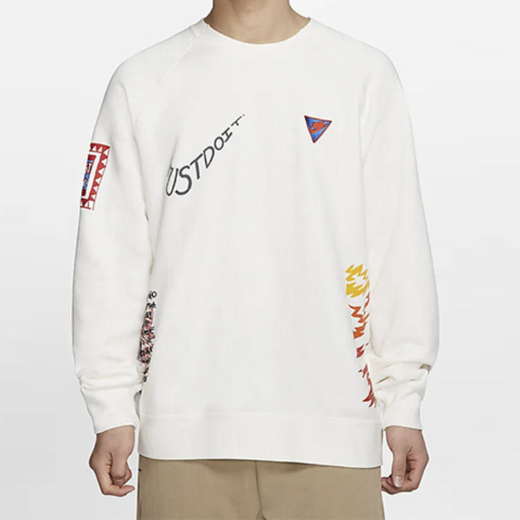 Nike Sportswear NSW Reflective Graffiti Printing Round Neck Pullover White CJ5056-133