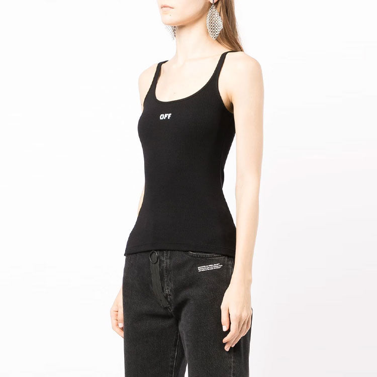 (WMNS) Off-White Logo Scoop Neck Tank Top 'Black' OWAD072C99JER0011001