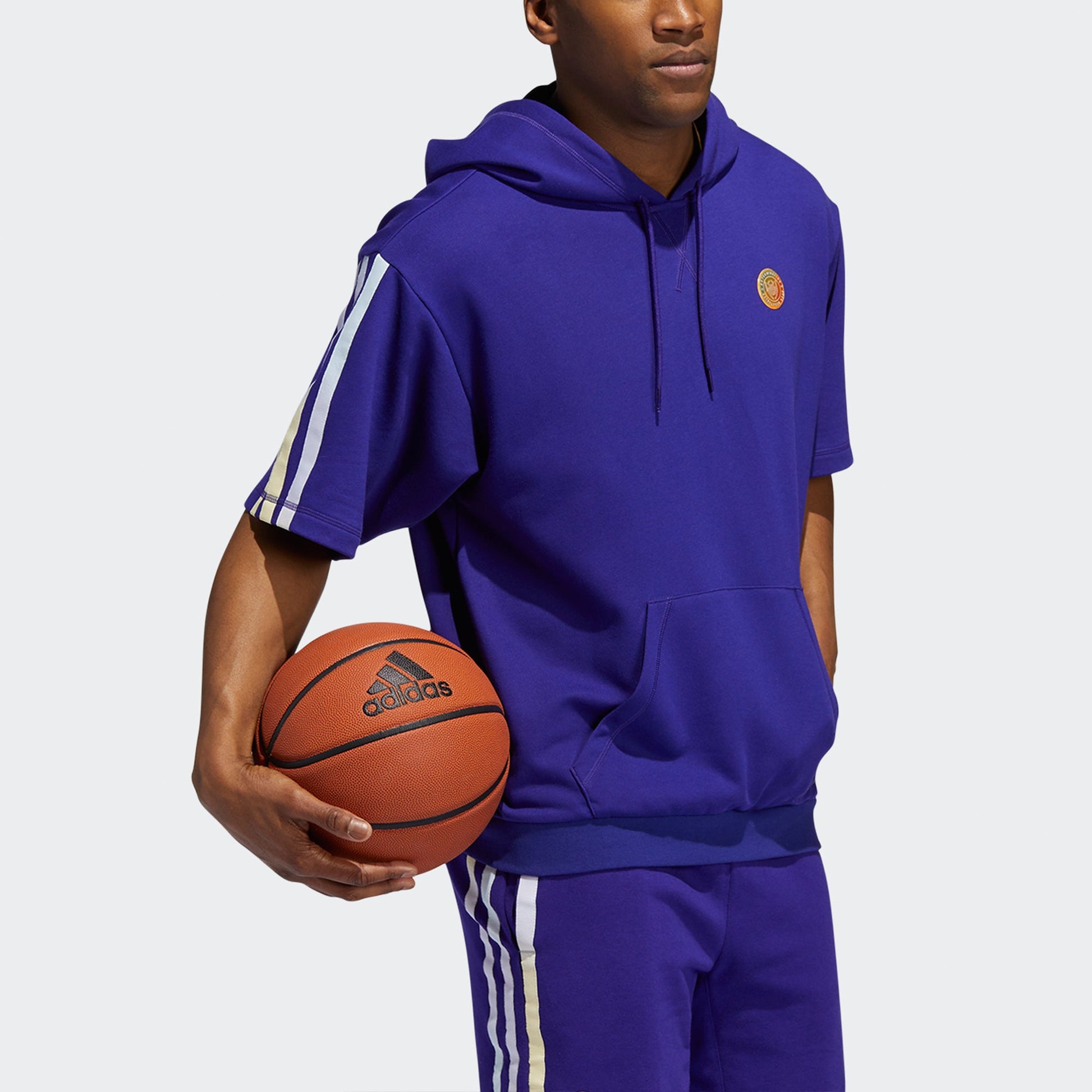 Men's adidas Dm Ss Basketball Sports Short Sleeve Blue Purple HB6759