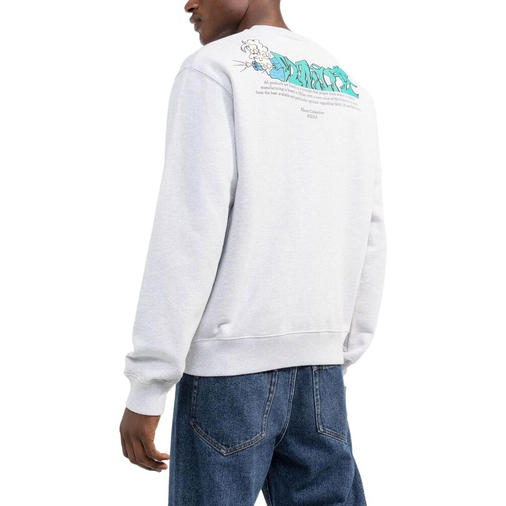 Men's Off-White SS22 Logo Cartoon Printing Round Neck Pullover Loose Fit Gray OMBA057S22FLE0120857