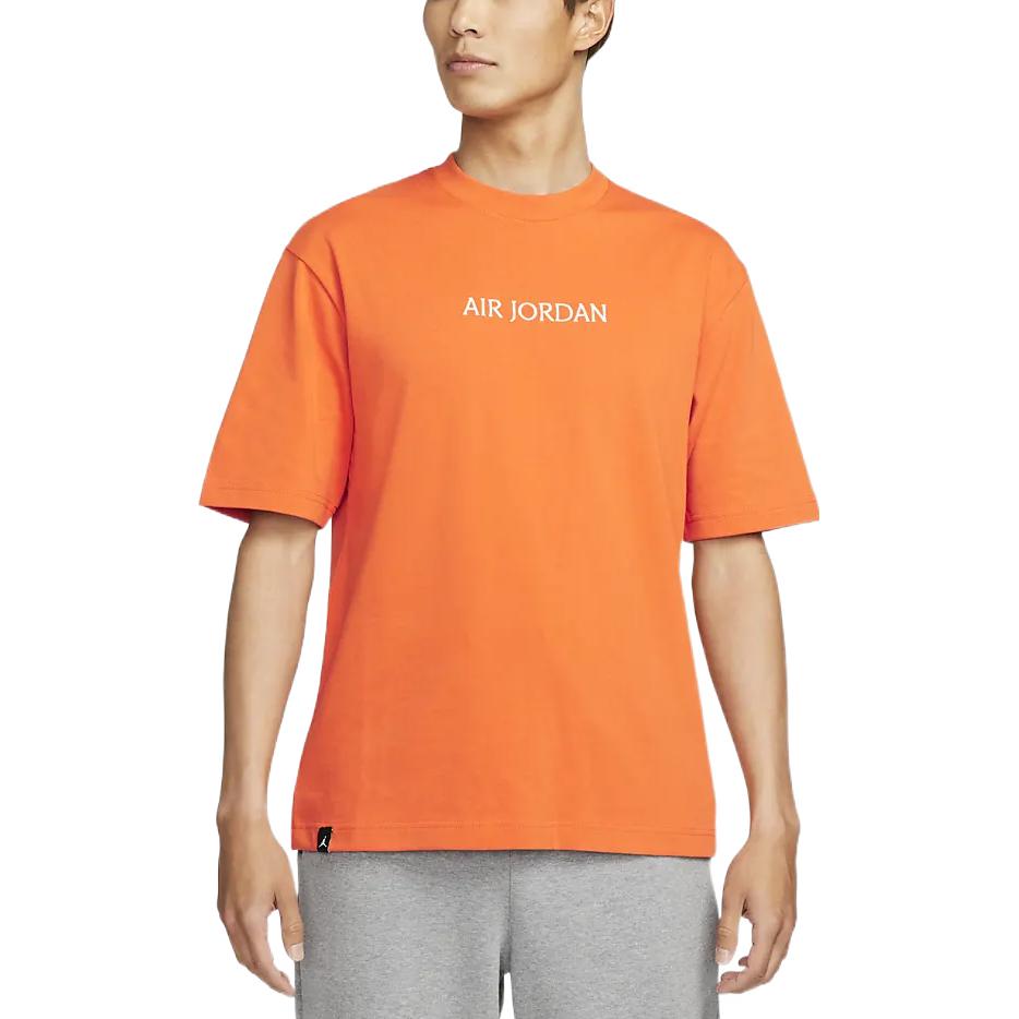 Men's Air Jordan Solid Color Alphabet Logo Round Neck Short Sleeve Orange T-Shirt DO6100-847