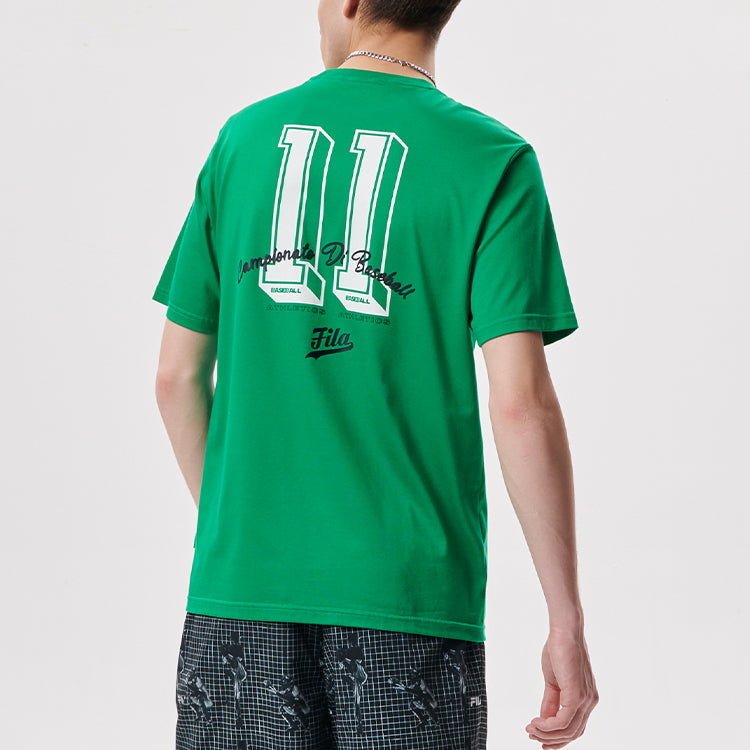 Men's FILA FUSION Baseball Sports Printing Round Neck Short Sleeve Green T-Shirt T11M132105F-GN