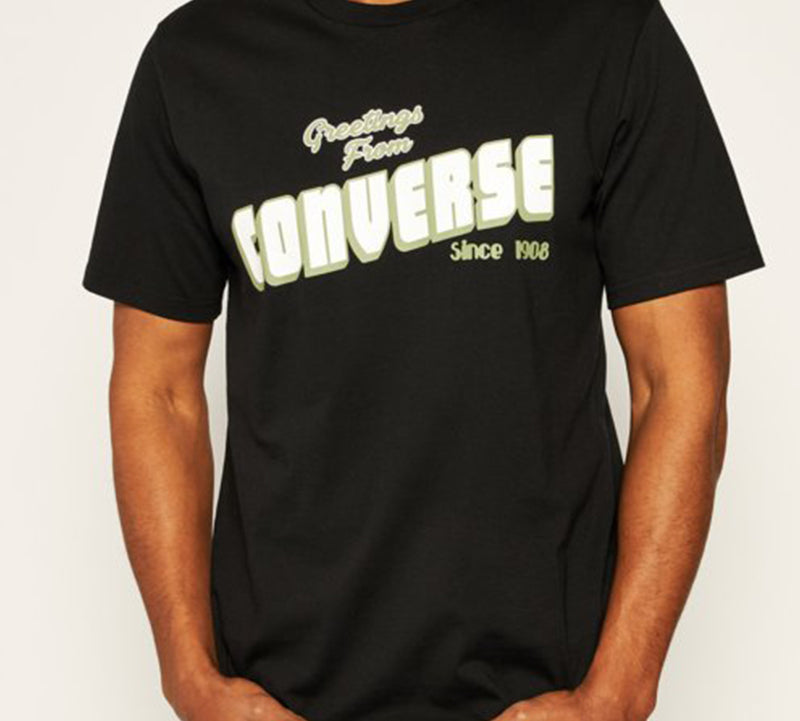 Men's Converse Loose Alphabet Printing Short Sleeve Casual Black 10019604-A02
