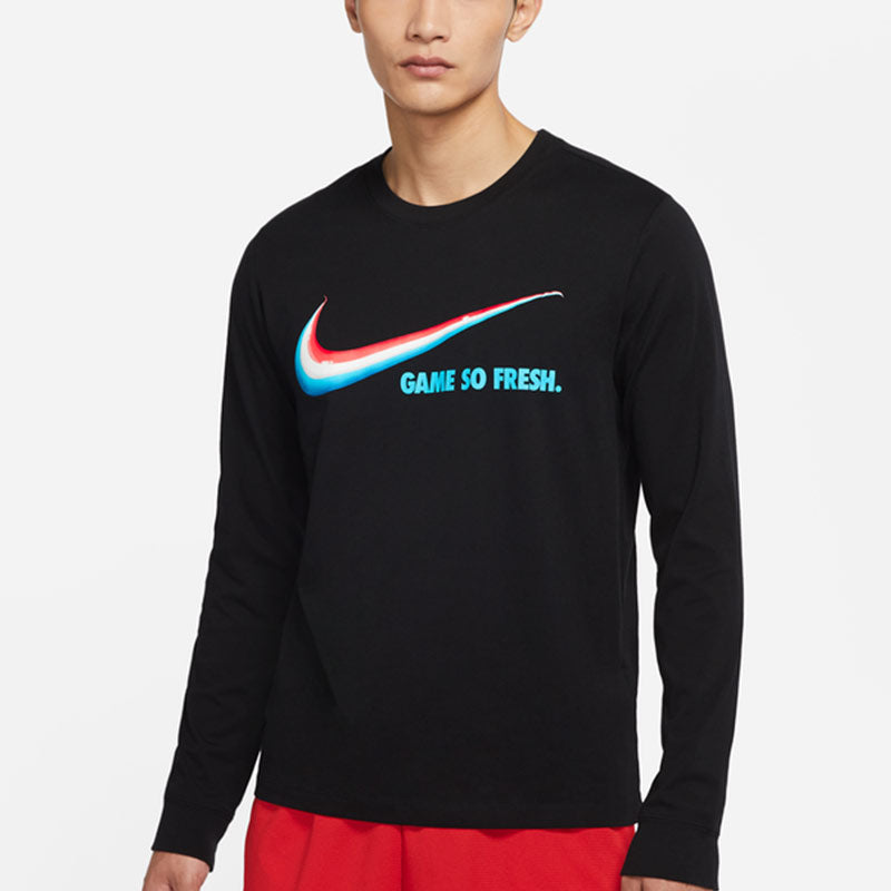 Nike Game So Fresh Basketball Sports Printing Round Neck Long Sleeves Black DN2998-010