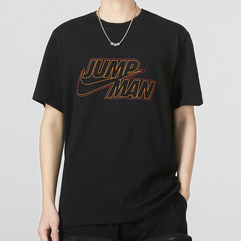 Air Jordan Large Logo Alphabet Printing Sports Training Round Neck Short Sleeve Black DN4430-010