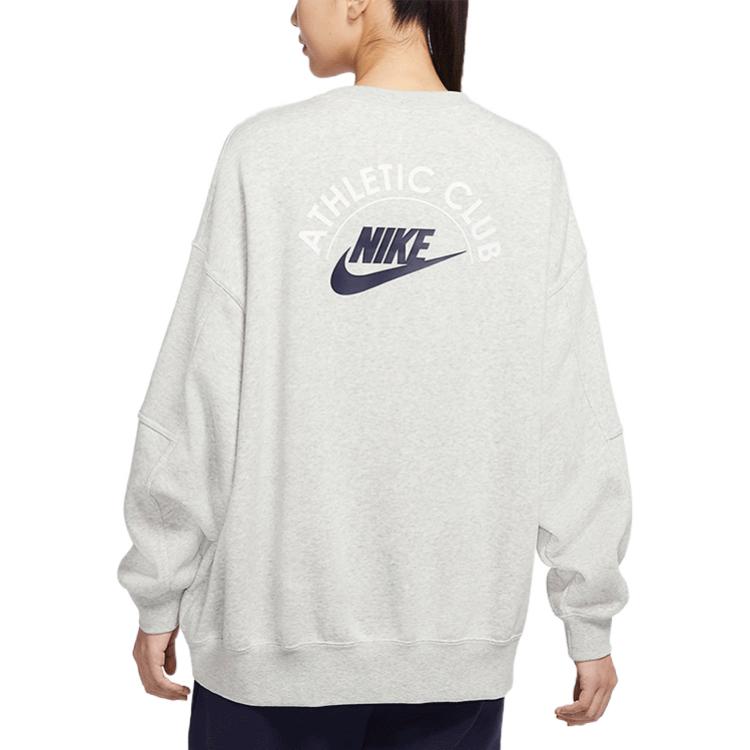 (WMNS) Nike Logo Alphabet Embroidered Loose Fleece Lined Round Neck Pullover Gray Hoodie DQ9146-050