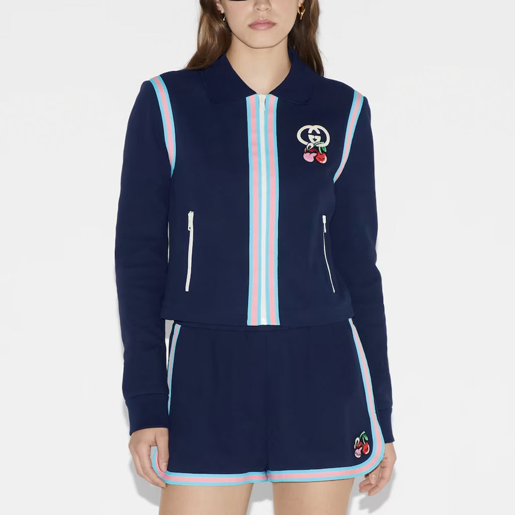 (WMNS) Gucci Cotton Piquet Zip Cardigan With Patch 'Dark Blue' 781828-XJGIT-4298