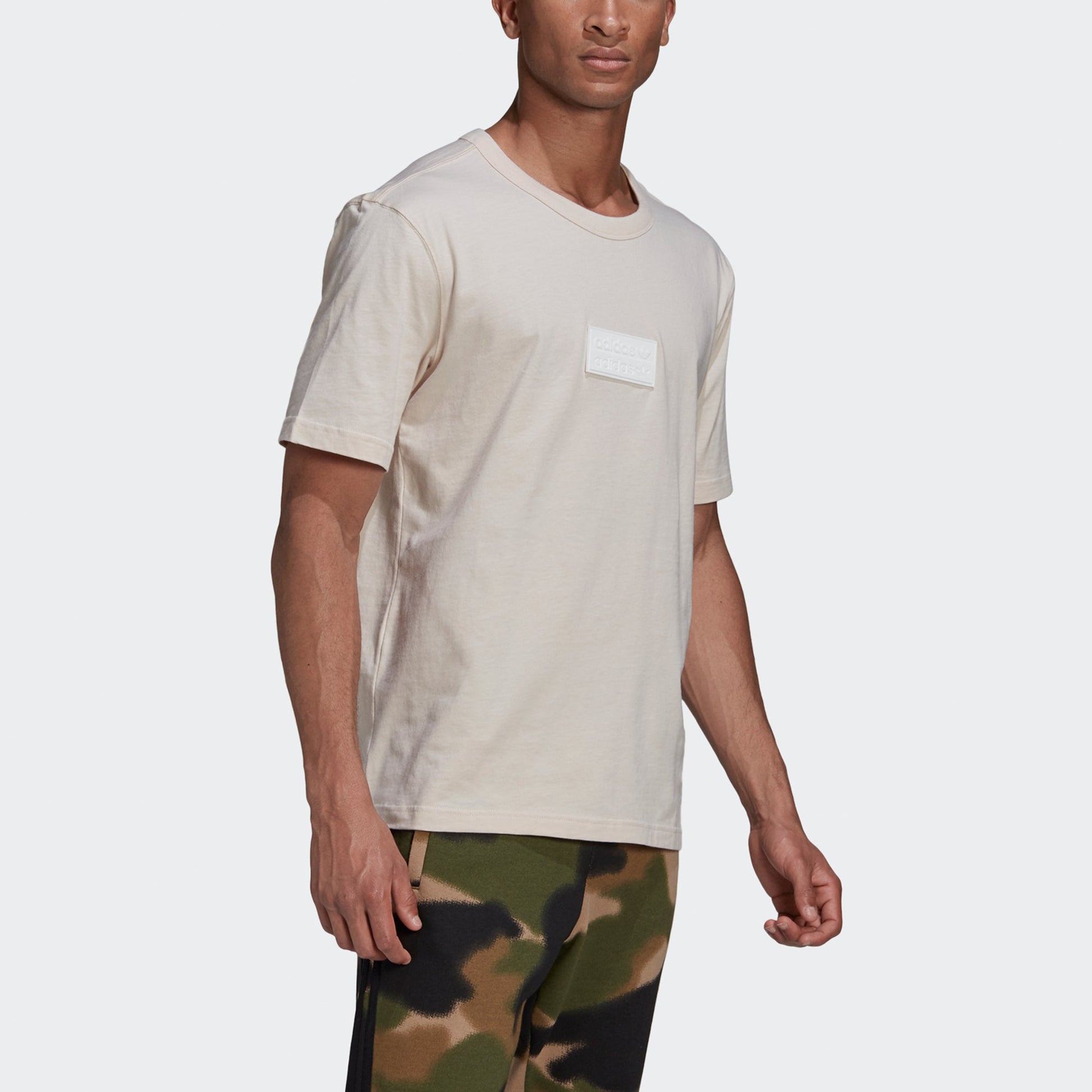 Men's adidas originals Silicon Badge T Logo Sports Short Sleeve Creamy White T-Shirt GN3298