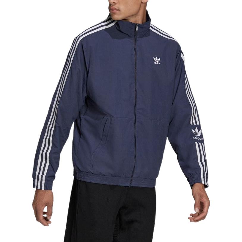 adidas originals Solid Color Stripe Zipper Stand Collar Jacket Japanese version Blue HC2000