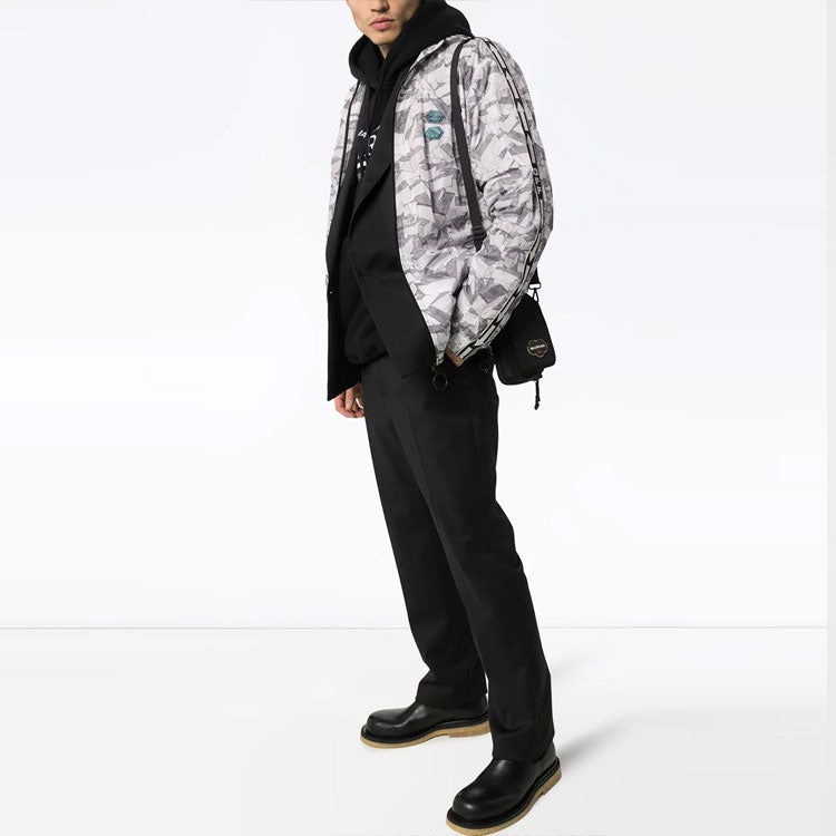 Off-White Pattern Zipper Sports Jacket Loose Fit Gray White OMBD010R20G440019900