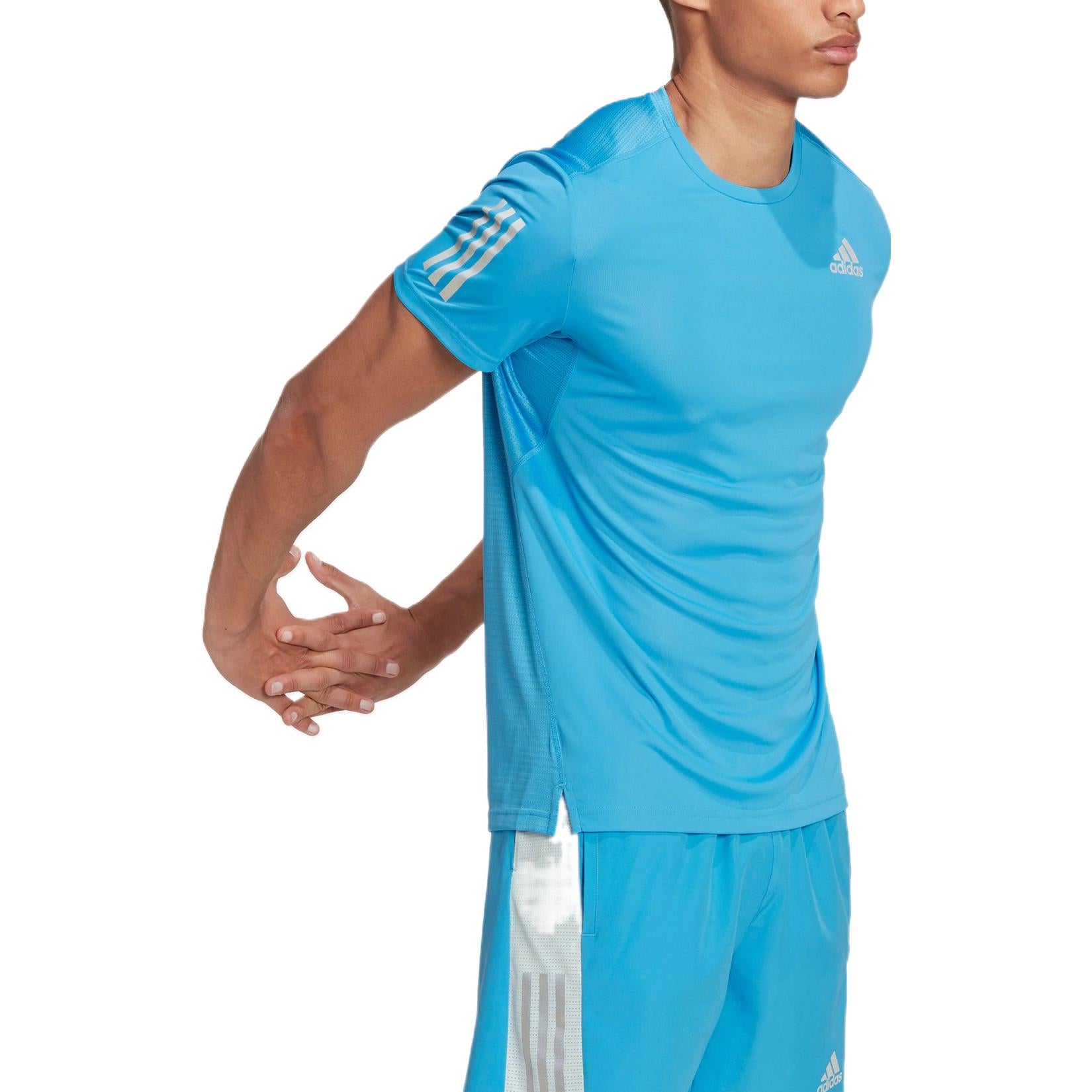 Men's adidas Solid Color Printing Logo Round Neck Pullover Short Sleeve Blue T-Shirt HL5987