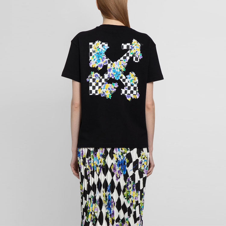 (WMNS) Off-White SS21 Plant Flower Plaid Round Neck Short Sleeve Slim Fit Black T-Shirt OWAA089S21JER0021001