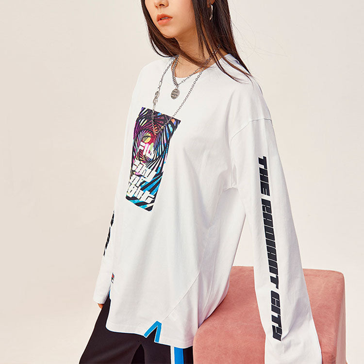 FILA FUSION Printing Sports Loose Long Sleeves Couple Style White T11U136201F-WT