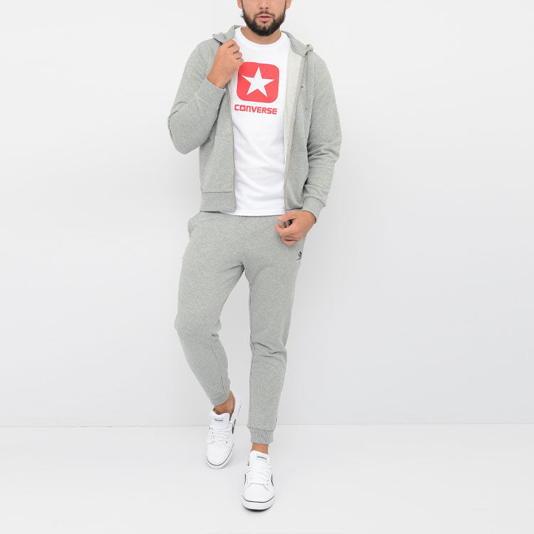 Men's Converse Logo Cardigan hooded Drawstring Jacket Gray 10020341-035