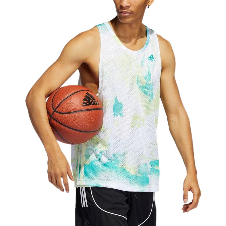 Men's adidas Colorblock Printing Casual Sports White Vest HF4422