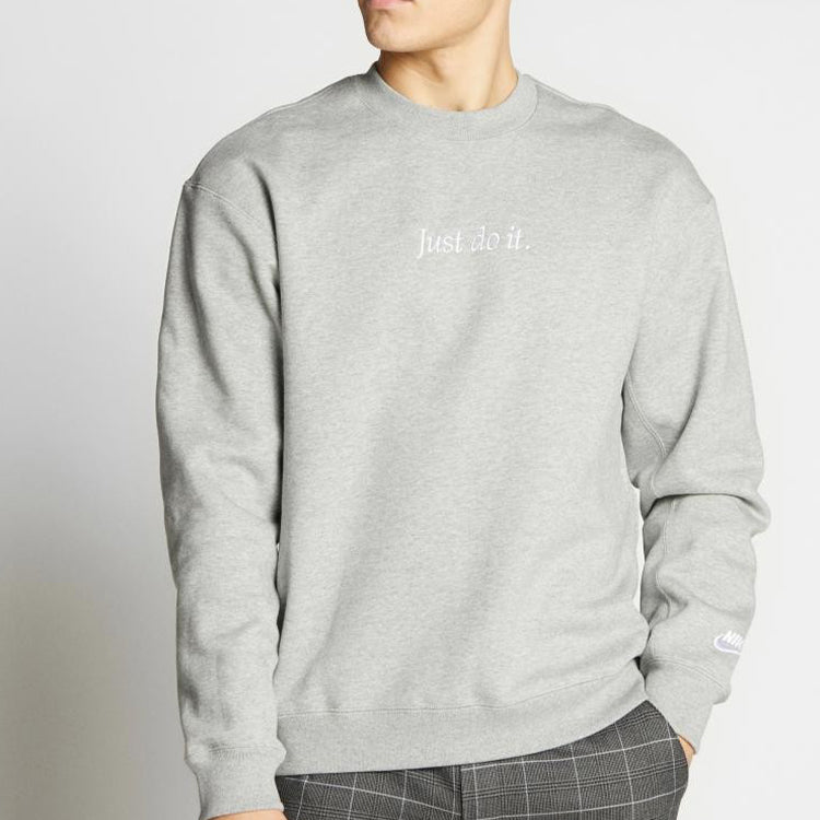 Nike Solid Color Logo Embroidered Round Neck Pullover light grey CD0414-063