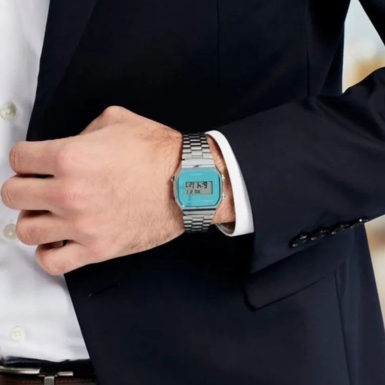 CASIO Classical Vintage Square Waterproof Blue/Green Unisex Mens BlueGreen Digital A168WEM-2