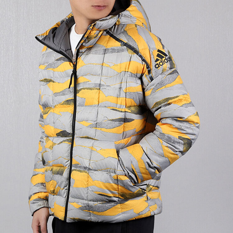 adidas Sports Windproof Stay Warm hooded Outdoor Casual Down Jacket Yellow Gray FI2725