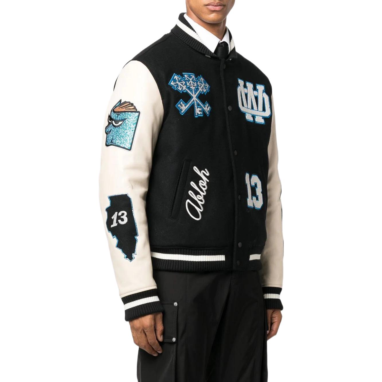 Off-White logo patch varsity jacket 'Black' OMJA097F22LEA0011045