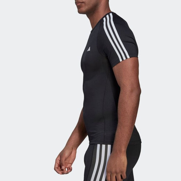 adidas Solid Color Stripe Logo Casual Round Neck Short Sleeve Black T-Shirt HD3525