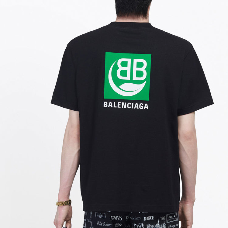 Men's Balenciaga Logo Printing Short Sleeve Black 594579THV631000