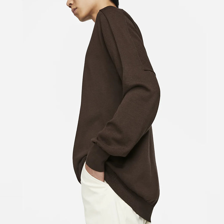 Men's Nike ESC Series Every Stitch Series Solid Color Long Sleeves Round Neck Knitwear Velvet Brown DH2675-295