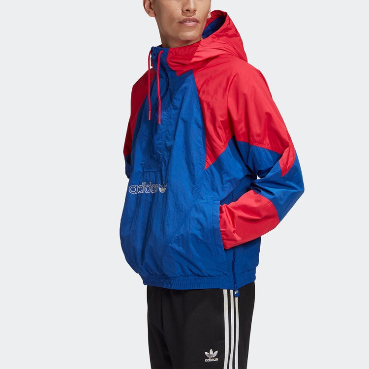 adidas originals Outdoor Windproof Colorblock Sports Splicing Hooded Jacket Blue GE6239