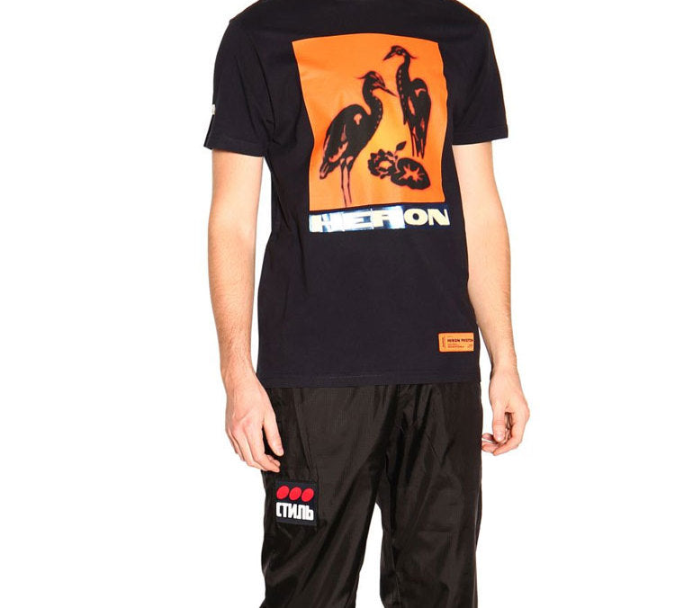 Men's HERON PRESTON Heron Print T-SHIRT Printing Short Sleeve Black HMAA004F19760003