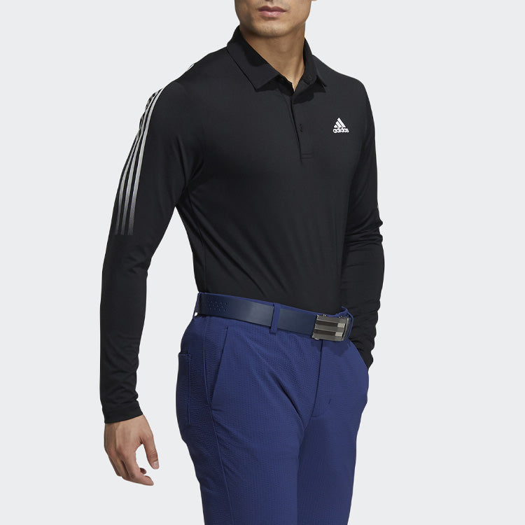Men's adidas Stripe Buckle Long Sleeves Black Polo Shirt HA3125