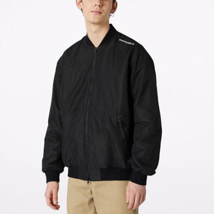 Men's Converse Aviator Baseball Uniform Woven Windproof Zipper Jacket Autumn Black 10018368-A03