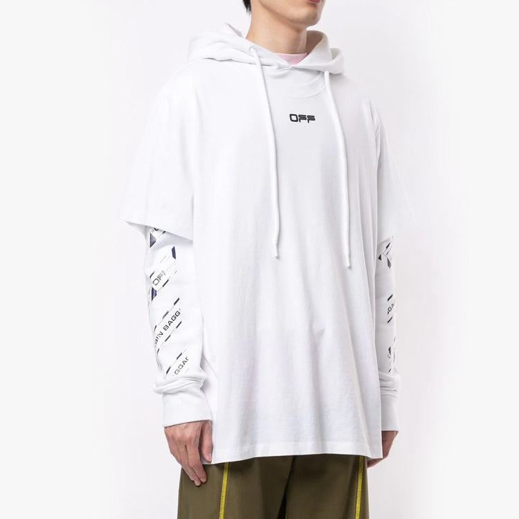 Off-White SS20 Airport Tape Printing Hooded Sweater Men White OMAB033S201850030188