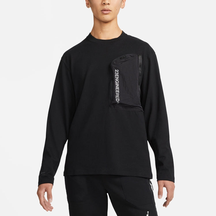 Men's Air Jordan Splicing Pocket Reflective Printing Round Neck Pullover Black T-Shirt DN2050-010