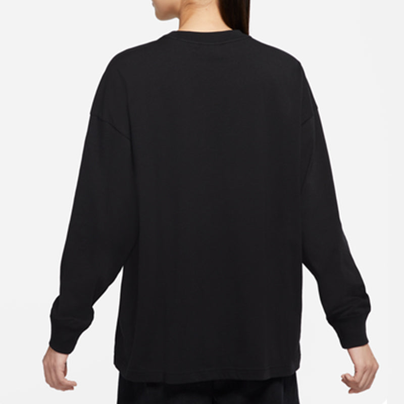 (WMNS) Nike Sportswear Essential Logo Printing Round-neck Sweateshirt Black DM6233-010