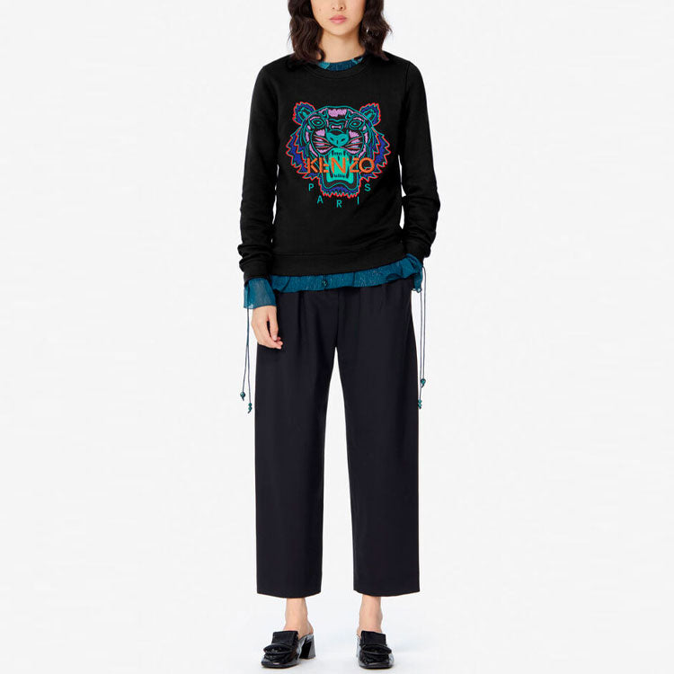 (WMNS) KENZO Embroidered Tiger Head Round Neck Black Hoodie F962SW7164X7-99