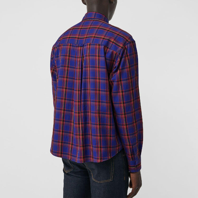 Men's Burberry Plaid Long Sleeves Shirt Blue Red Plaid 80031411