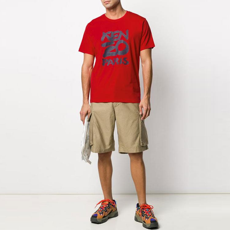 Men's KENZO Cotton Classic Printing Round Neck Short Sleeve Red FA55TS0184SA-21