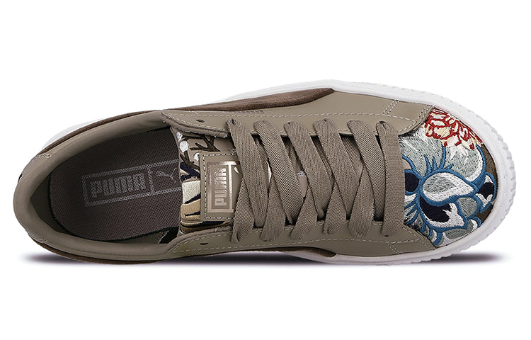 (WMNS) PUMA Platform Hyper Emb Embroidery Low-Top Sneakers Brown 366123-03