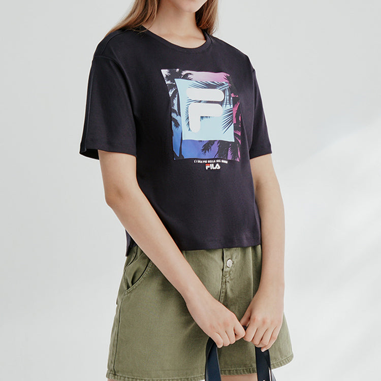 (WMNS) FILA Printing Short Sleeve Navy Blue F11W028137F-NV