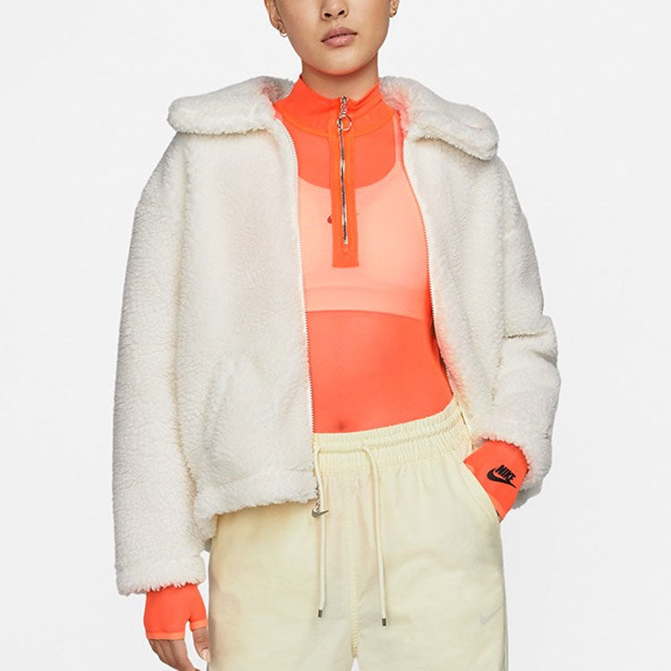 (WMNS) Nike CNY New Year's Edition Lamb's Wool Solid Color Lapel Jacket Sail White DQ5366-133