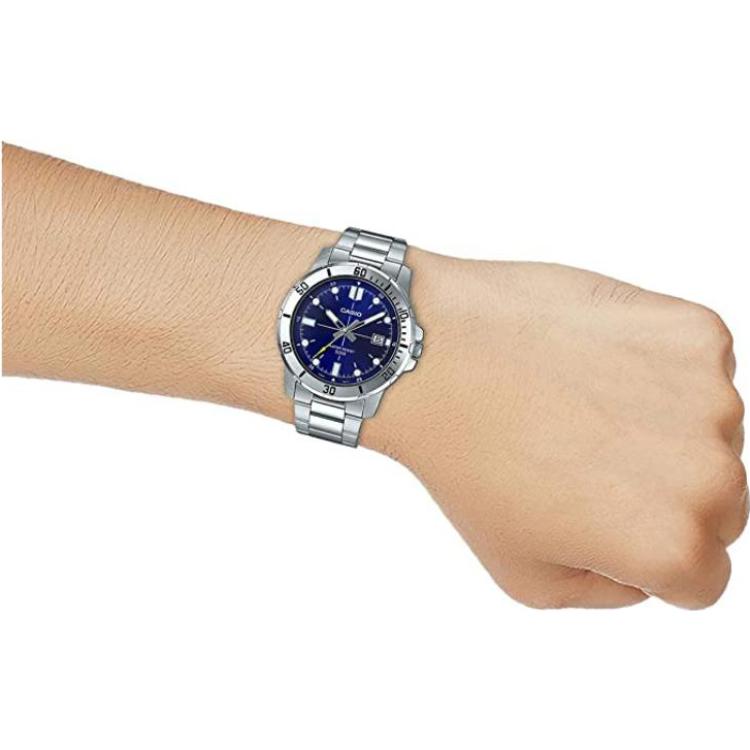 CASIO DRESSSeries Business Men'ses Silver/Blue Stainless Steel Strap Mens SilverBlue Analog MTP-VD01D-2EV