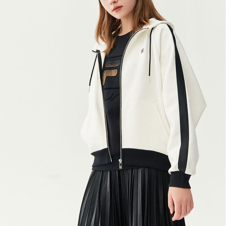 (WMNS) FILA Knitting Hooded Jacket 'White Black' F11W118503F-WT
