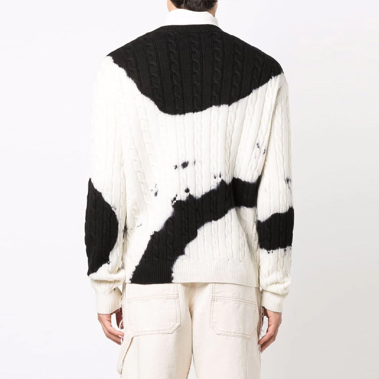 Men's Off-White FW21 Tie Dye Pattern Colorblock Knit Round Neck Pullover Wool Sweater Loose Fit White OMHE102F21KNI0028410