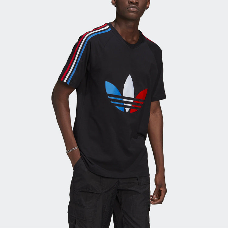 adidas originals MENS Tricol Logo Printed Crew Neck Short Sleeve Black GQ8920