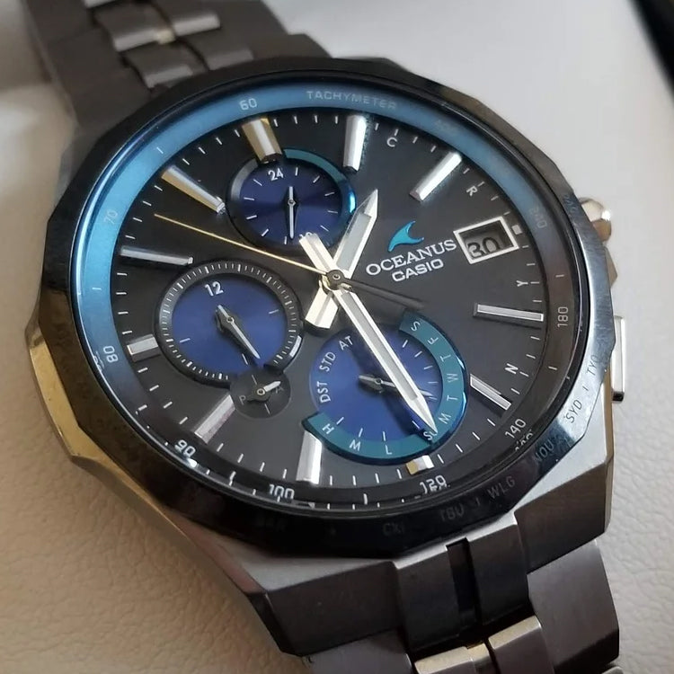 Men's CASIO Solor Wave Business Metallic Watch Solar Powered Mens Silver Analog OCW-S5000E-1AJF