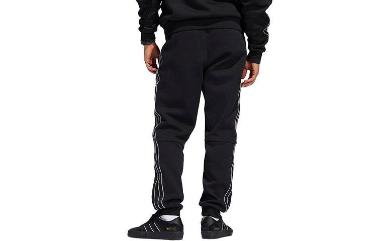 Men's adidas originals Logo Side Stripe Fleece Lined Stay Warm Bundle Feet Sports Pants/Trousers/Joggers Black H31288